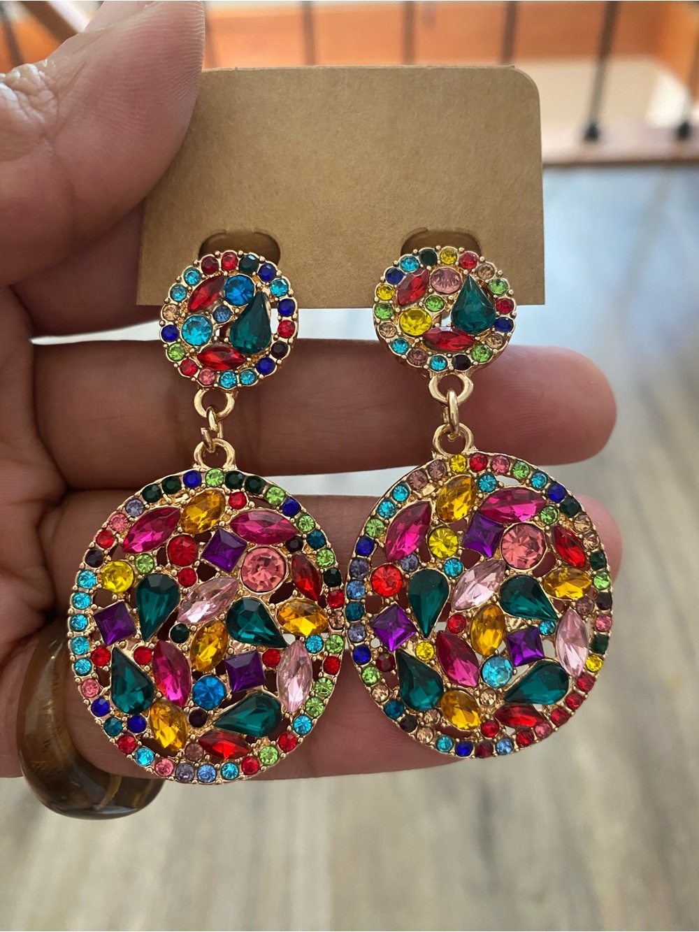 Multicolor Crystal Drop Clip-On Statement Earrings - Women Jewelry